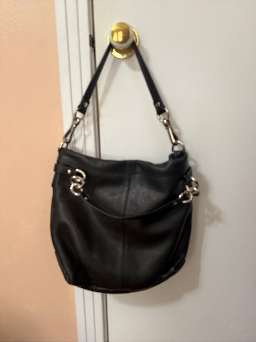 Coach Black Pebbled Leather Shoulder Bag with Chain Details - Picture 11 of 11